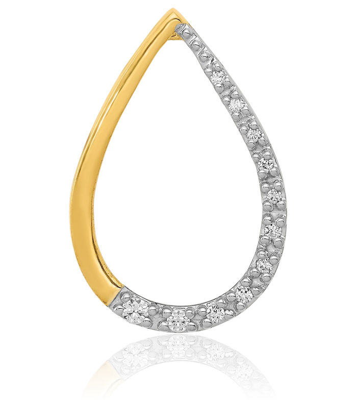 14K Solid Yellow Gold Diamond Teardrop Floating Chain Slide Pendant Necklace Pear Charm