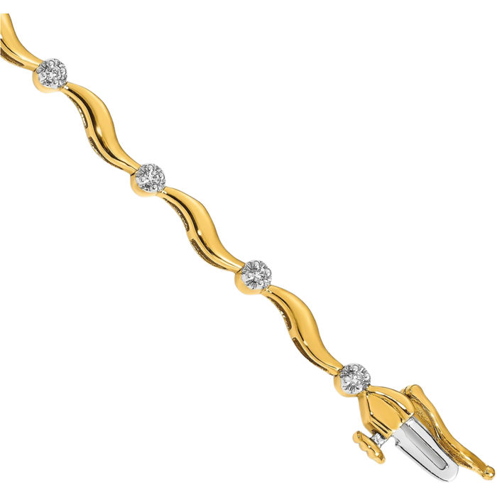 14K Solid Yellow Gold Diamond Tennis Bracelet