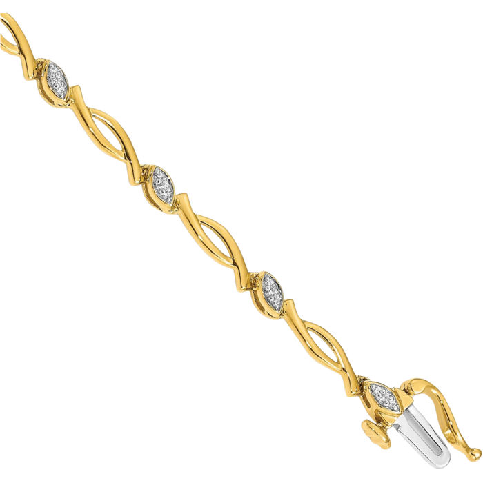 14K Solid Yellow Gold Diamond Tennis Bracelet