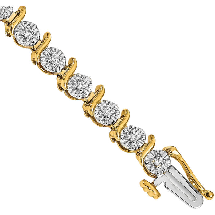 14K Solid Yellow Gold Diamond Tennis Bracelet