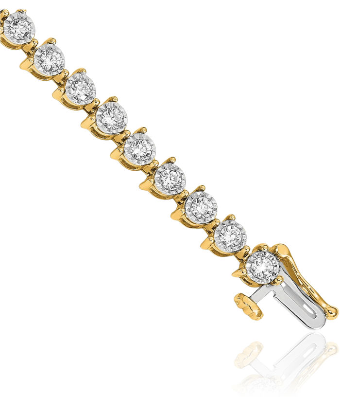 14K Solid Yellow Gold Diamond Tennis Bracelet