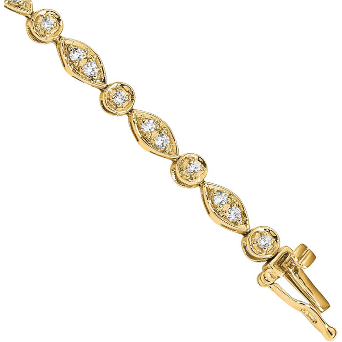 14K Solid Yellow Gold Diamond Tennis Bracelet