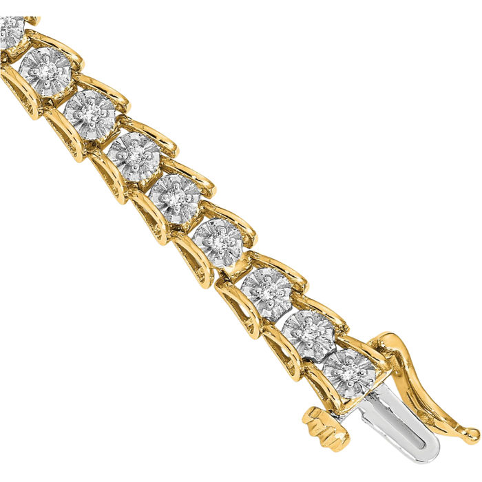 14K Solid Yellow Gold Diamond Tennis Bracelet