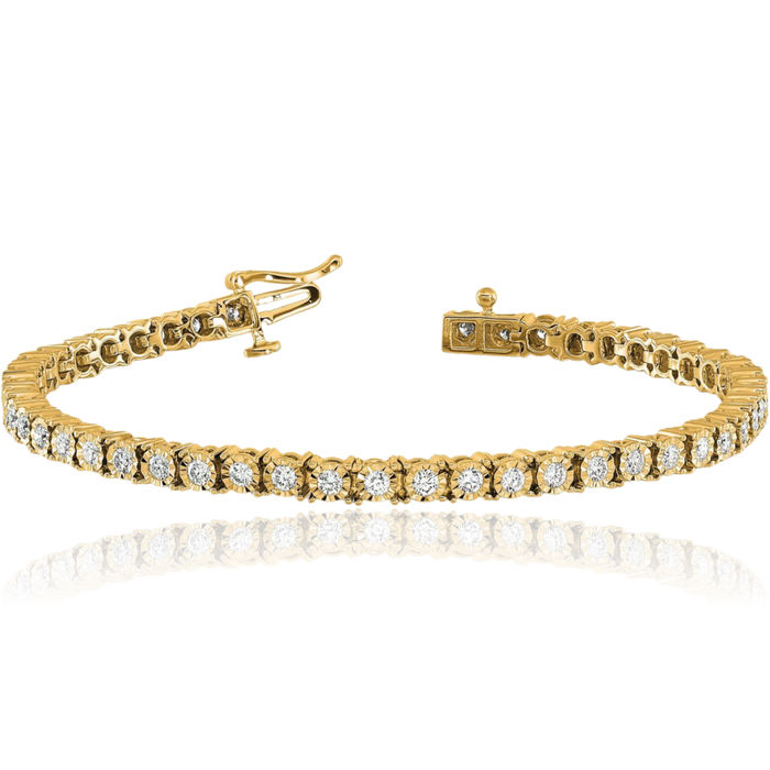 14K Solid Yellow Gold Diamond Tennis Bracelet