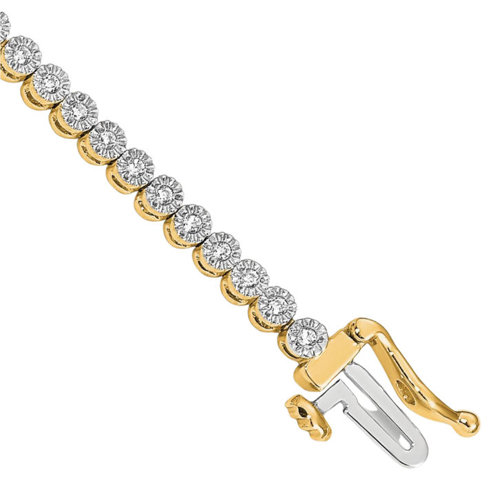 14K Solid Yellow Gold Diamond Tennis Bracelet