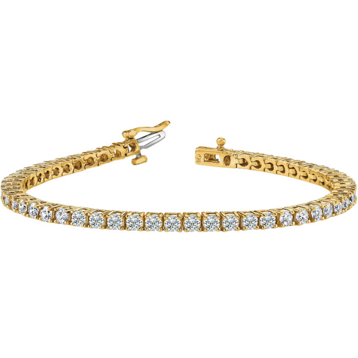 14K Solid Yellow Gold Diamond Tennis Bracelet