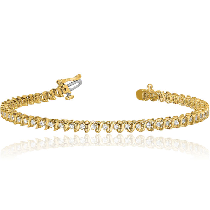 14K Solid Yellow Gold Diamond Tennis Bracelet