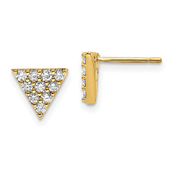 14K Solid Yellow Gold Diamond Triangle Stud Earrings