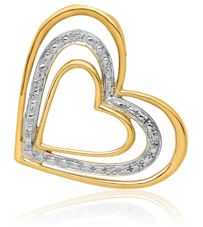 14K Solid Yellow Gold Diamond Triple Heart Floating Chain Slide Pendant Necklace Charm