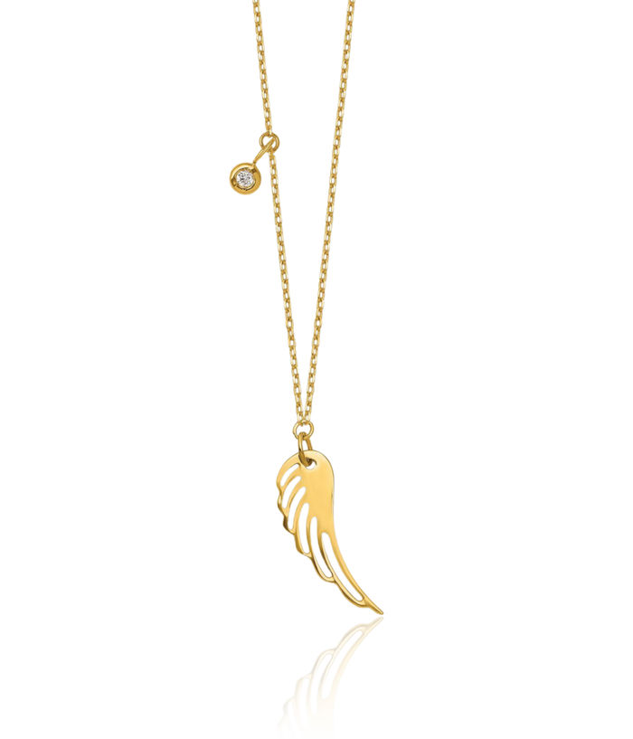 14K Solid Yellow Gold Diamond Wing Necklace Chain