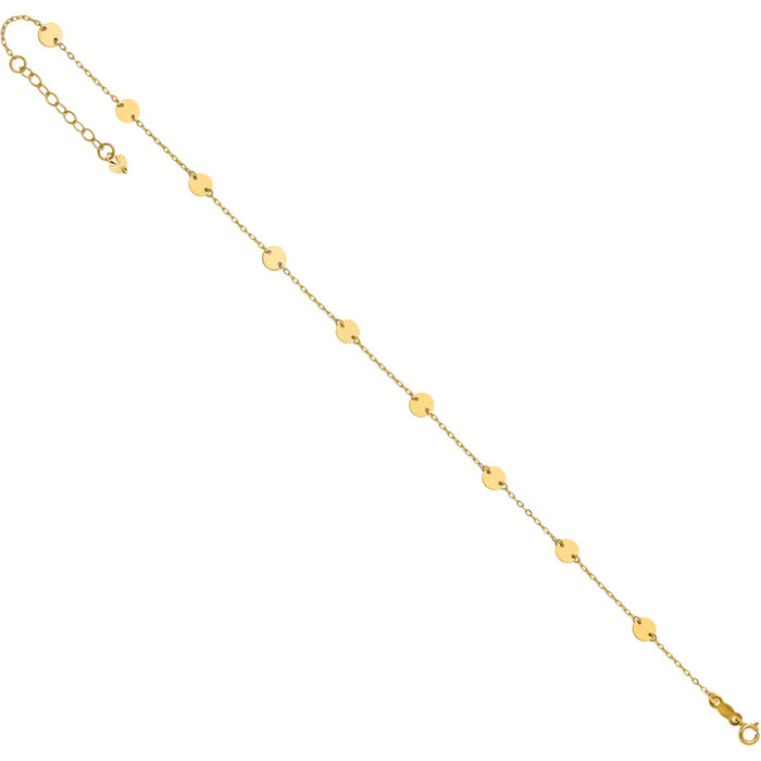 14K Solid Yellow Gold Disc Anklet Summer Beach Foot Ankle Bracelet