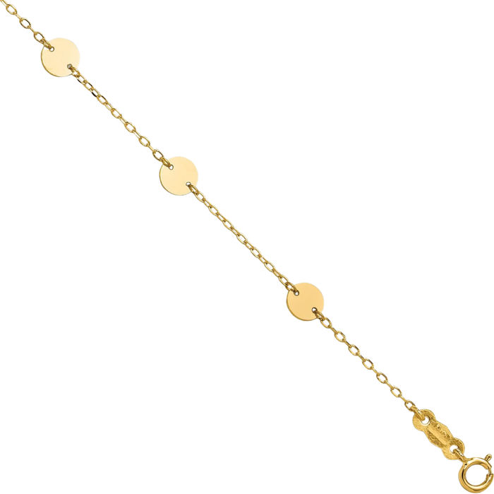 14K Solid Yellow Gold Disc Anklet Summer Beach Foot Ankle Bracelet