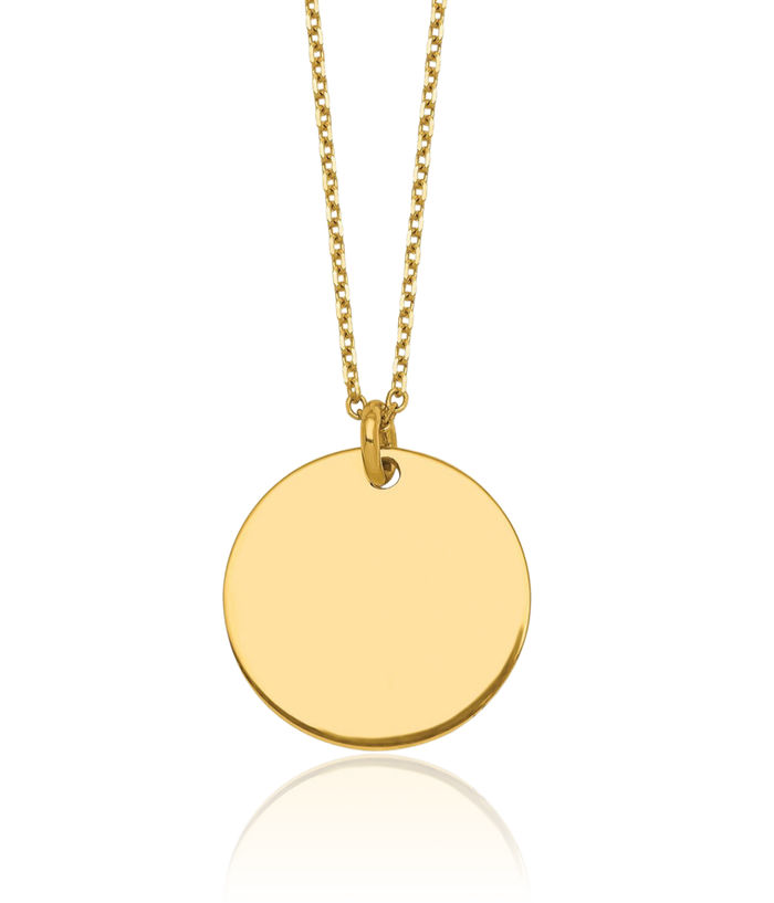 14K Solid Yellow Gold Disc Pendant Geometric Necklace Chain