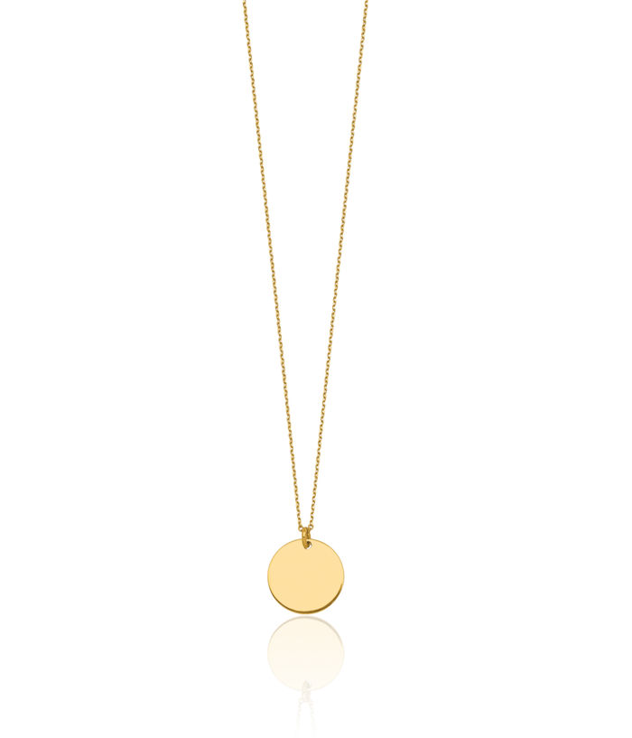 14K Solid Yellow Gold Disc Pendant Geometric Necklace Chain