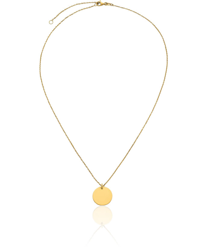 14K Solid Yellow Gold Disc Pendant Geometric Necklace Chain