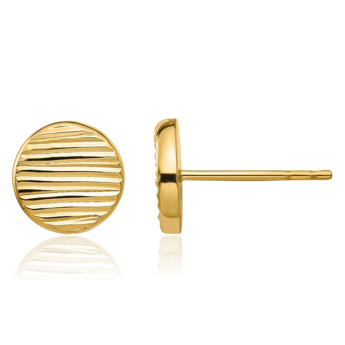 14K Solid Yellow Gold Disc Stud Earrings