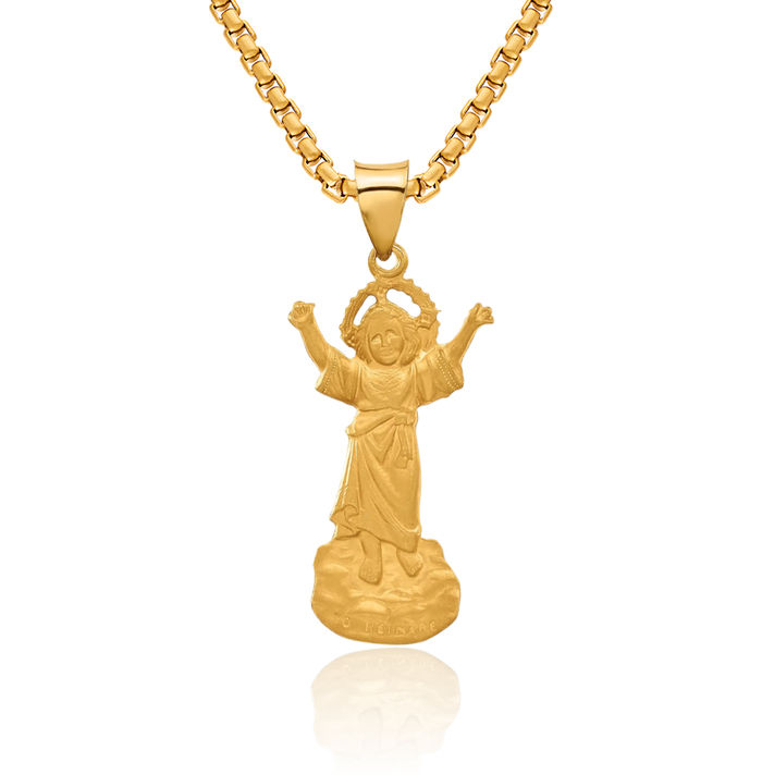 14K Solid Yellow Gold Divine Jesus Christ Figure Necklace Religious Chain Pendant Christian Faith Charm