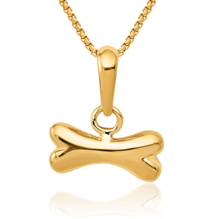 14K Solid Yellow Gold Dog Bone Necklace Chain Pendant Charm