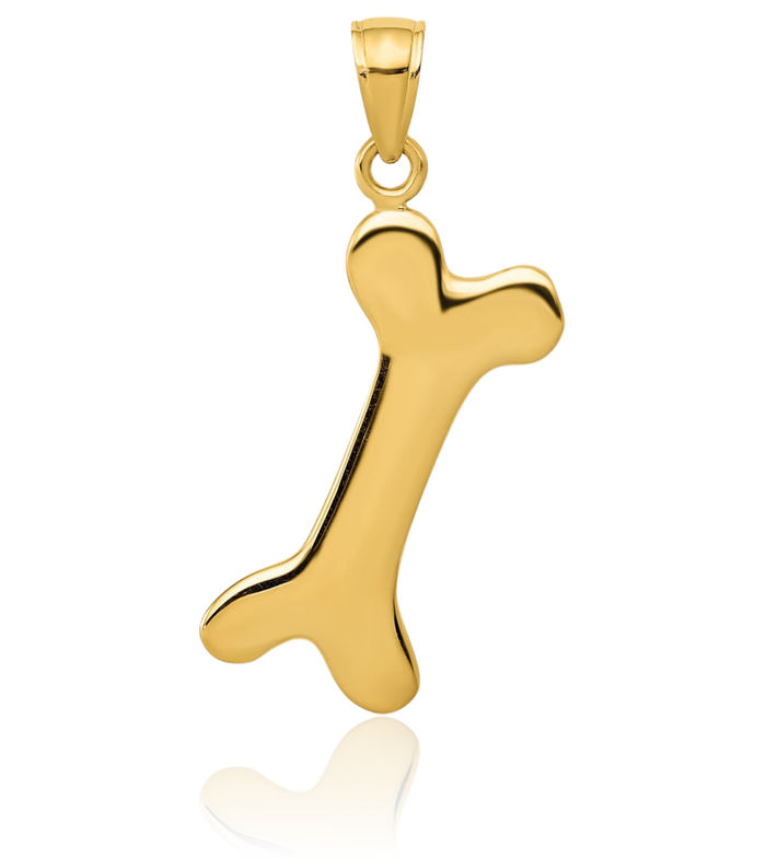 14K Solid Yellow Gold Dog Bone Necklace Chain Pendant Charm