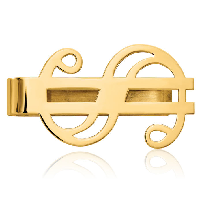 14K Solid Yellow Gold Dollar Sign Money Clip for Men