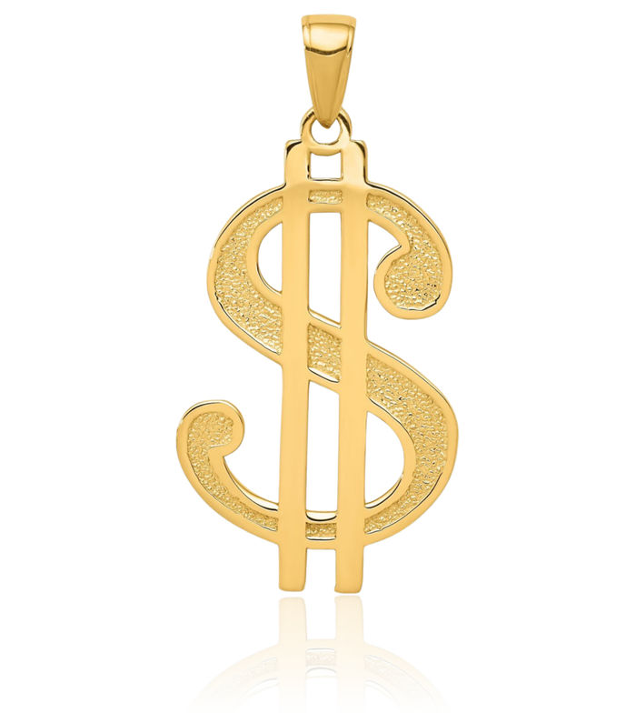 14K Solid Yellow Gold Dollar Sign Necklace Chain Pendant Charm