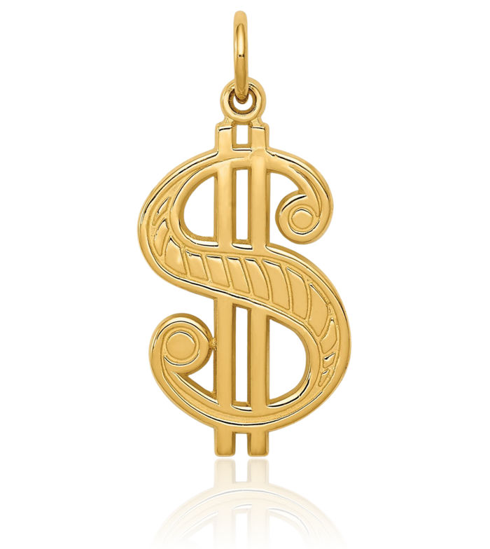 14K Solid Yellow Gold Dollar Sign Necklace Chain Pendant Charm