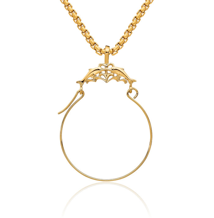 14K Solid Yellow Gold Sea Dolphin Necklace Ocean Fish Pendant Summer Beach Nautical Charm Holder Chain