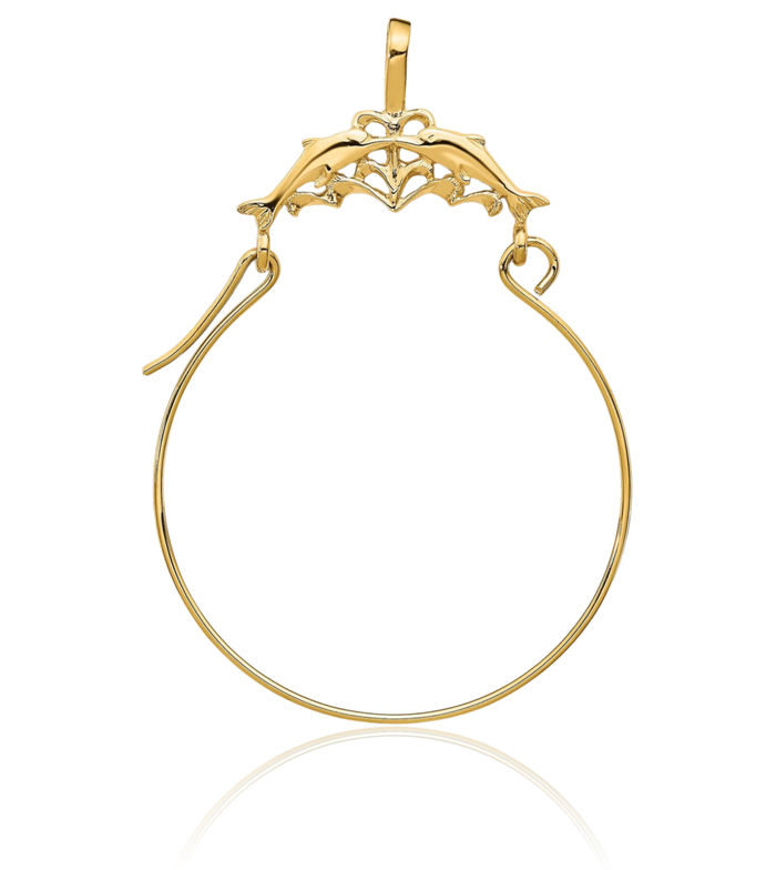 14K Solid Yellow Gold Sea Dolphin Necklace Ocean Fish Pendant Summer Beach Nautical Charm Holder Chain