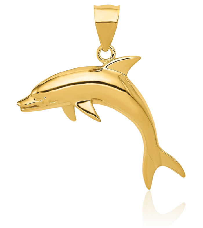 14K Solid Yellow Gold Sea Dolphin Necklace Ocean Fish Pendant Summer Beach Nautical Charm