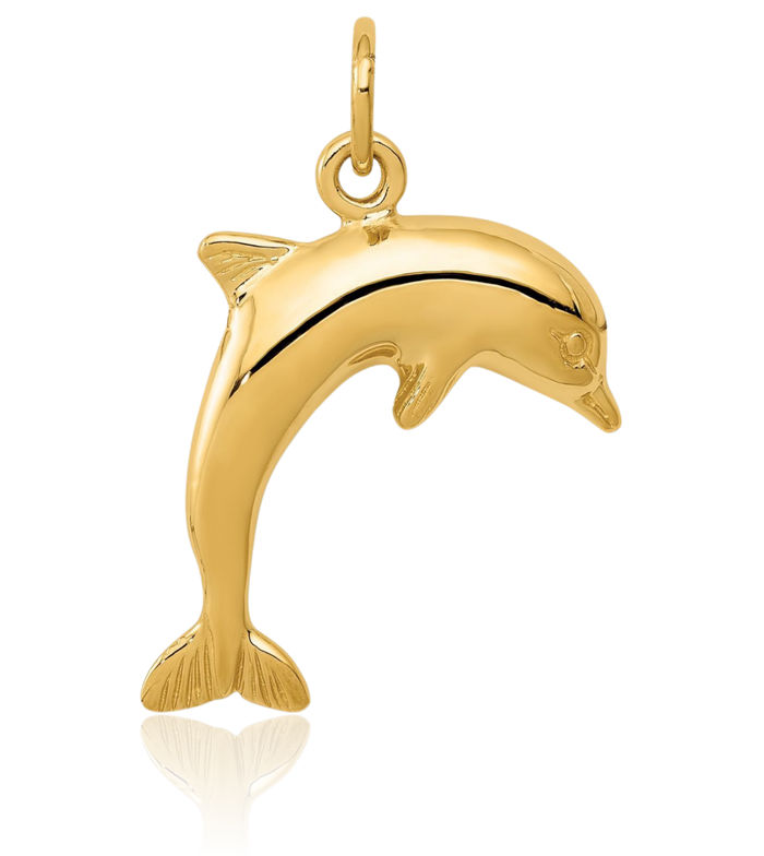 14K Solid Yellow Gold Sea Dolphin Necklace Ocean Fish Pendant Summer Beach Nautical Charm