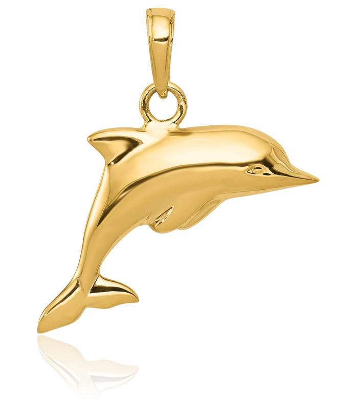 14K Solid Yellow Gold Sea Dolphin Necklace Ocean Fish Pendant Summer Beach Nautical Charm