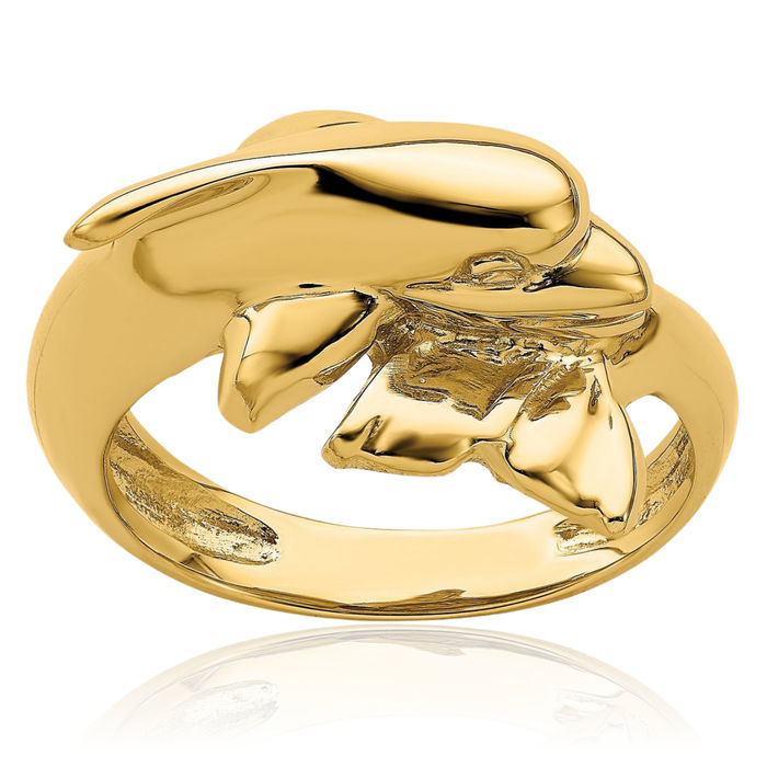 14K Solid Yellow Gold Sea Dolphin Ocean Fish Beach Nautical Ring