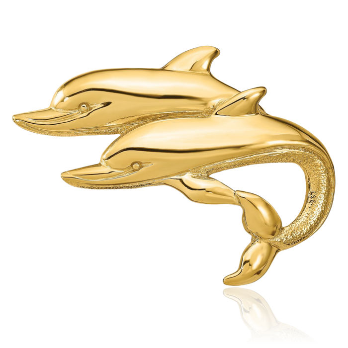 14K Solid Yellow Gold Sea Dolphin Ocean Fish Beach Nautical Slide Necklace Chain Pendant Charm