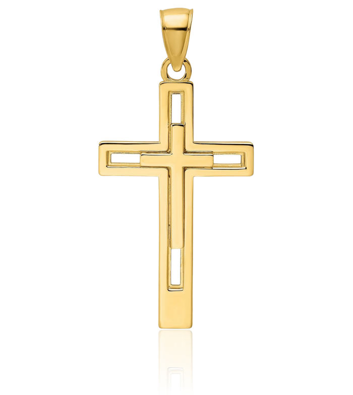 14K Yellow Gold Double Cross Necklace