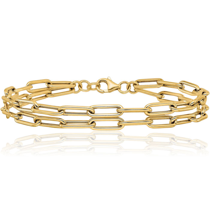 14K Solid Yellow Gold Double Layering Link Chain Bracelet