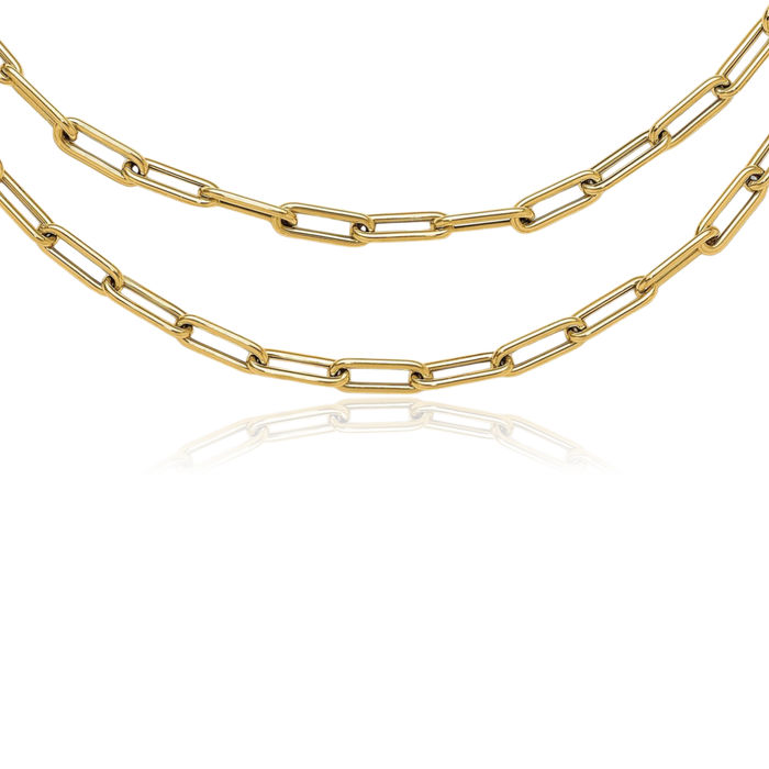 14K Solid Yellow Gold Double Layering Link Chain Necklace