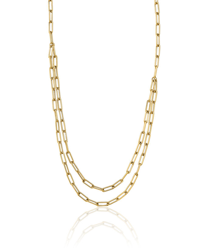 14K Solid Yellow Gold Double Layering Link Chain Necklace