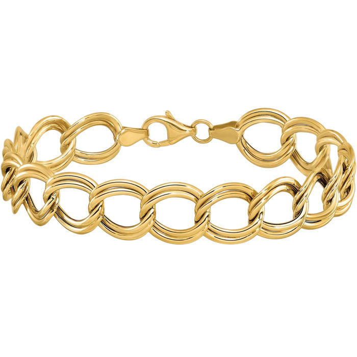 14K Solid Yellow Gold Double Link Chain Bracelet