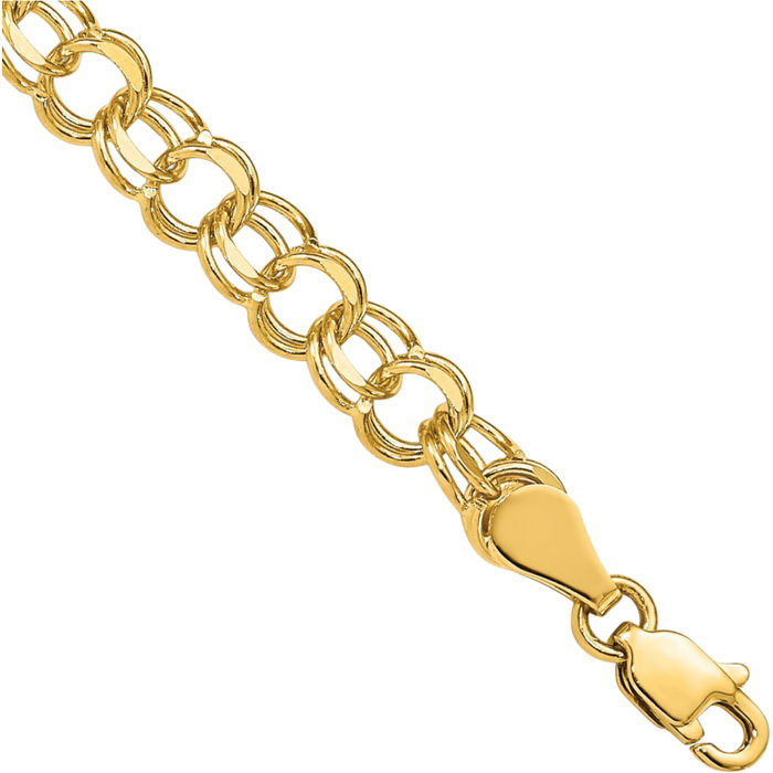 14K Solid Yellow Gold Double Link Chain Charm Bracelet