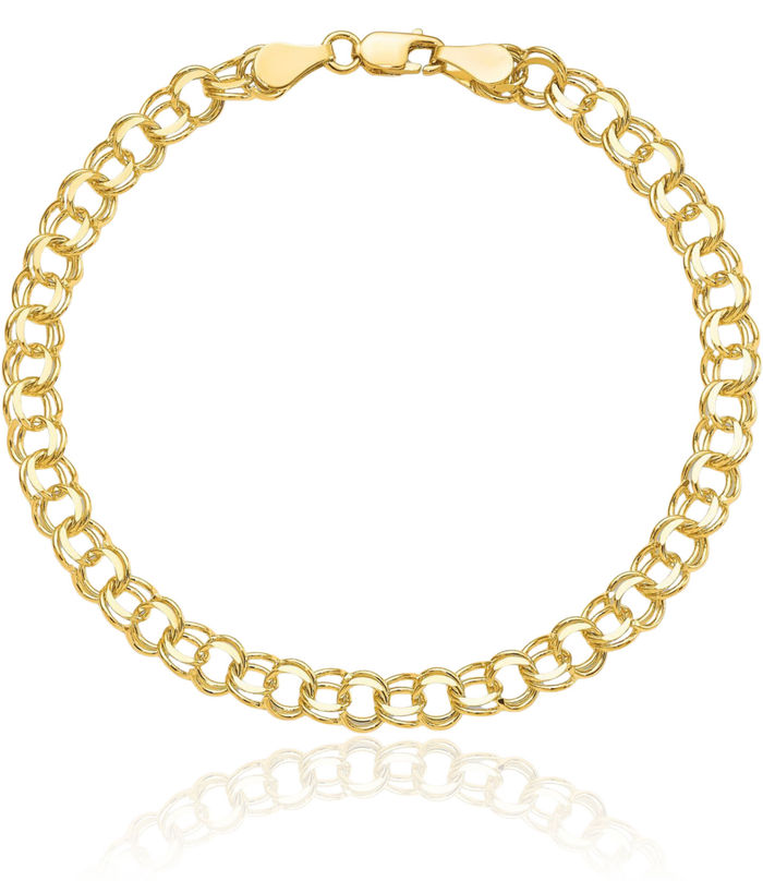 14K Solid Yellow Gold Double Link Chain Charm Bracelet