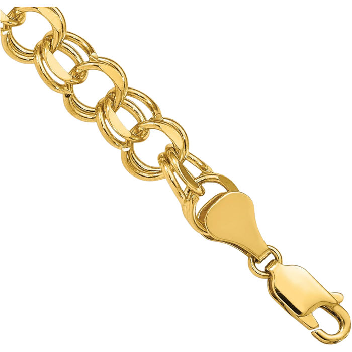 14K Solid Yellow Gold Double Link Chain Charm Bracelet