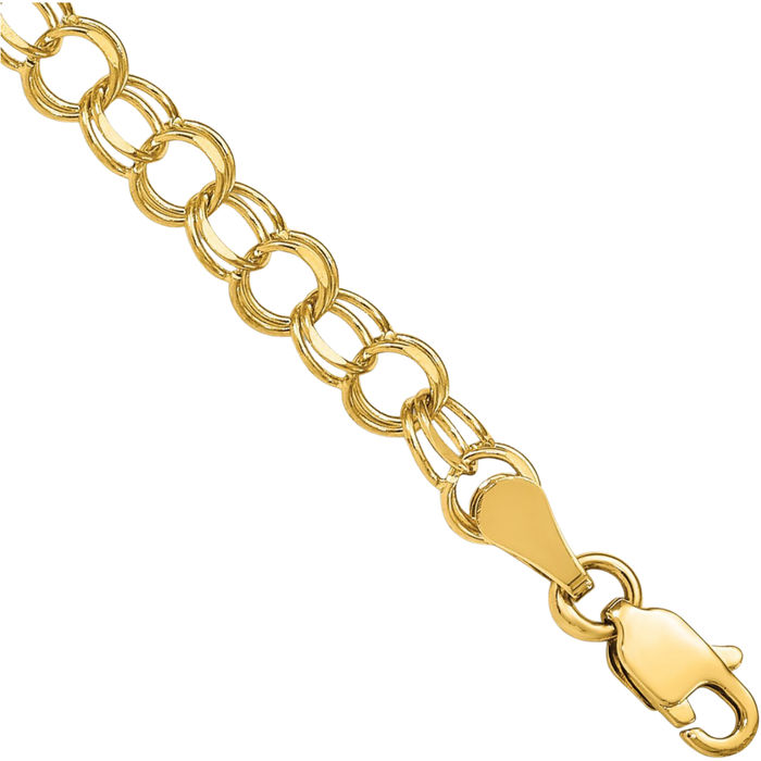 14K Solid Yellow Gold Double Link Chain Charm Bracelet