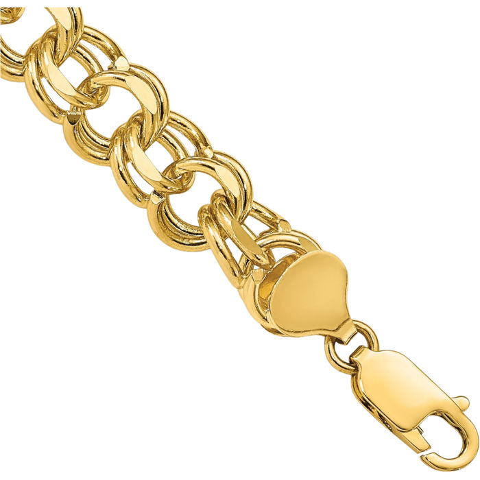 14K Solid Yellow Gold Double Link Chain Charm Bracelet