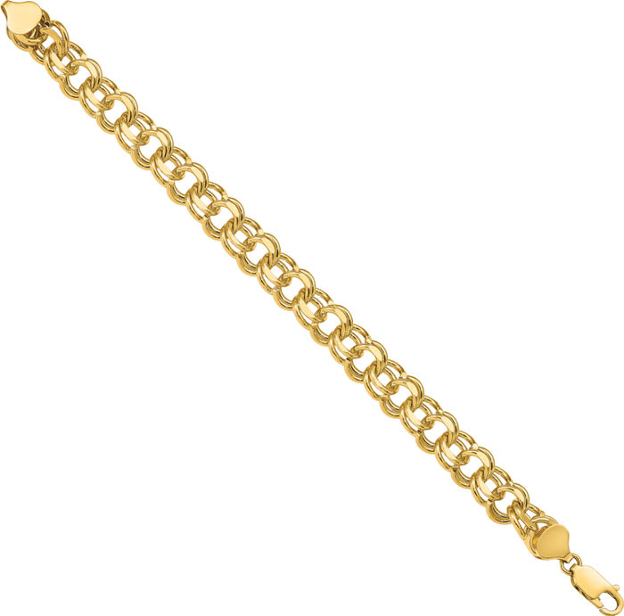 14K Solid Yellow Gold Double Link Chain Charm Bracelet