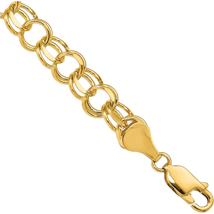 14K Solid Yellow Gold Double Link Chain Charm Bracelet