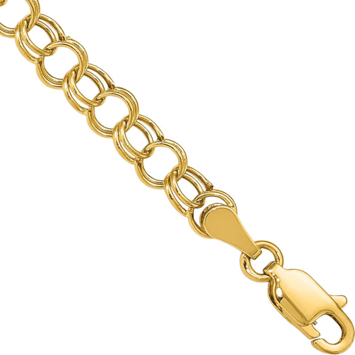 14K Solid Yellow Gold Double Link Chain Charm Bracelet