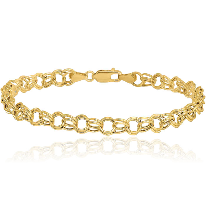 14K Solid Yellow Gold Double Link Chain Charm Bracelet