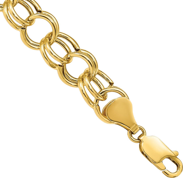 14K Solid Yellow Gold Double Link Chain Charm Bracelet