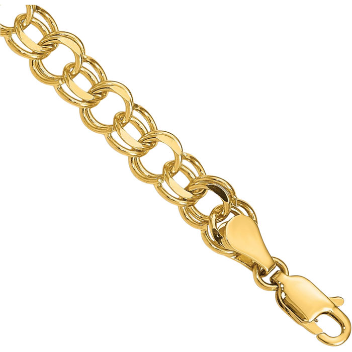 14K Solid Yellow Gold Double Link Chain Charm Bracelet