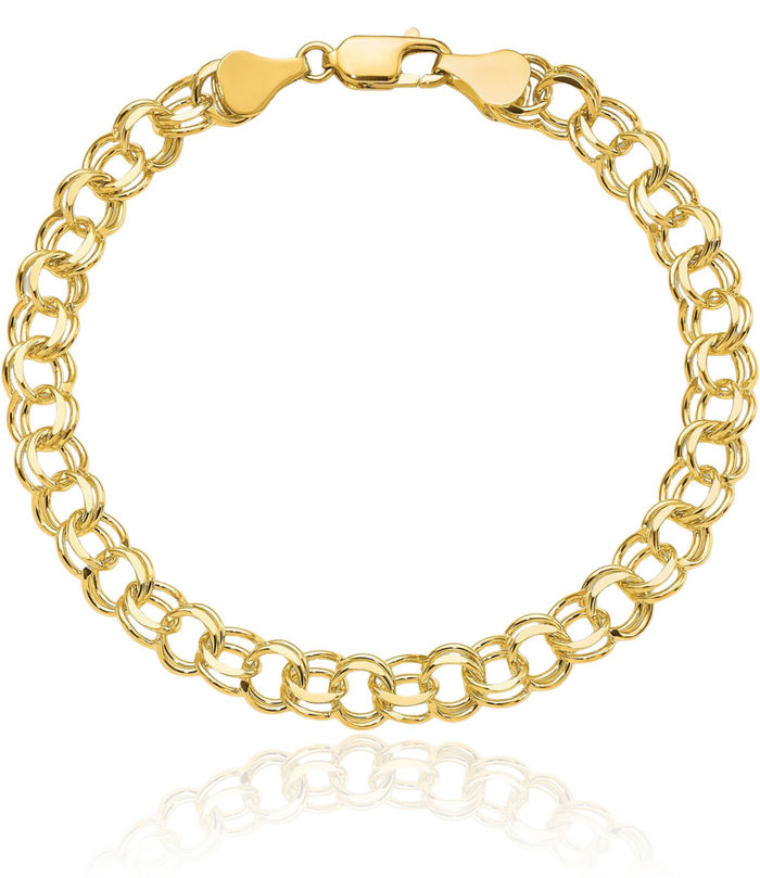 14K Solid Yellow Gold Double Link Chain Charm Bracelet